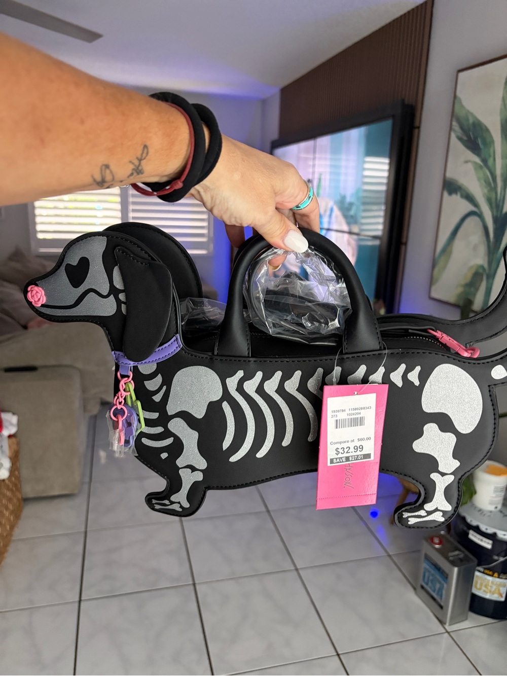 Betsey johnson spooky dachshund skeleton crossbody bag